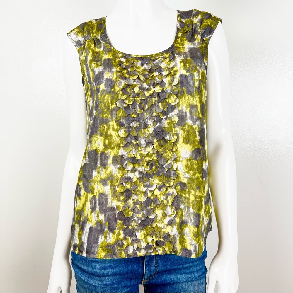 TALBOTS Size 6 Women’s 100% Silk Sleeveless Top Blouse Gray Yellow Lightweight